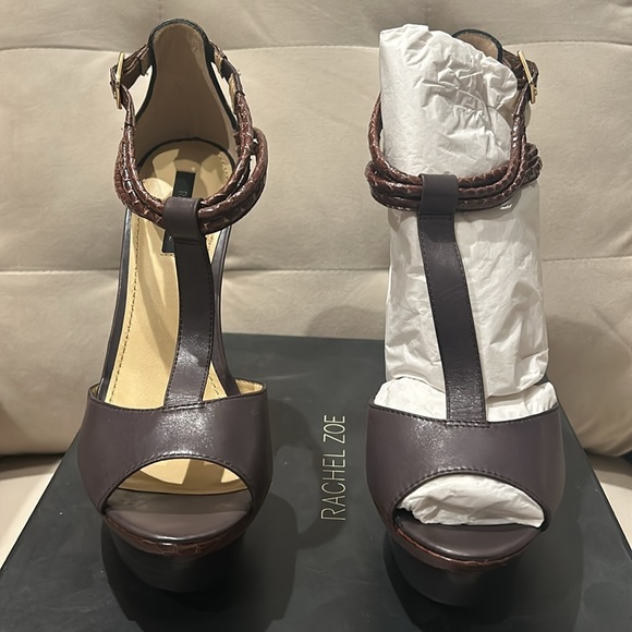 Rachel Zoe brown Parton calf Lea with real snake size 9 New in box & dust cover - Picture 9 of 9